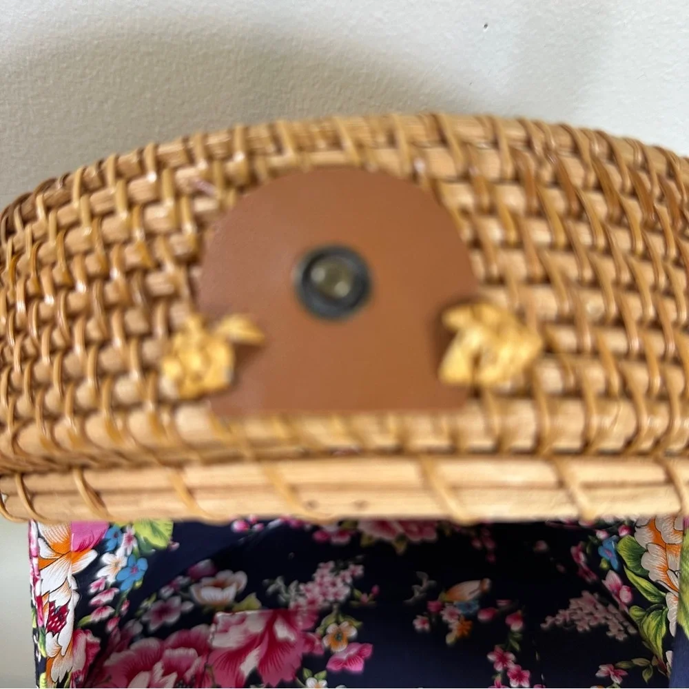Straw Purse Round 7.9"x7.9"x3.1" with Shoulder Straps Summer Wicker Rattan Woven - Picture 5 of 6